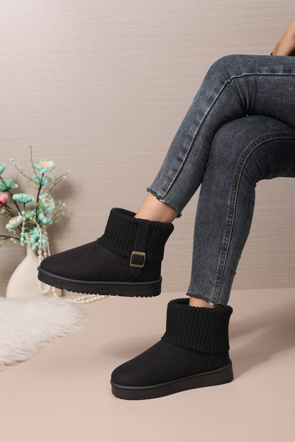 Women's Ankle Snow Boots, New Winter Versatile Trendy Fleece Lined Thick Warm Knit Cuff Cotton Boots