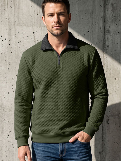 Mens Diamond-Check Half-Zip Stand-Collar Long-Sleeve Sweatshirt