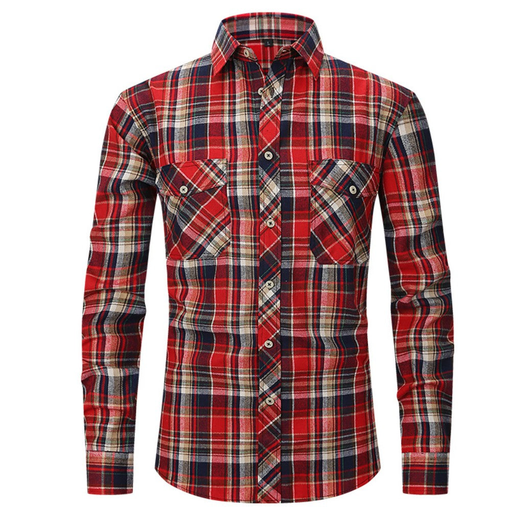 Classic Men's Plaid Shirt With Pockets - Long Sleeve Casual Button Down For Work & Outdoor