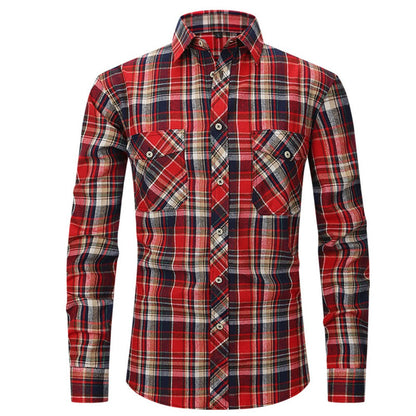 Classic Men's Plaid Shirt With Pockets - Long Sleeve Casual Button Down For Work & Outdoor