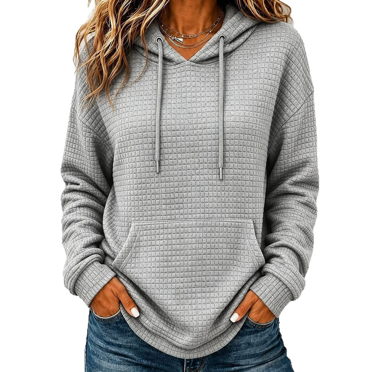 Womens Loose-Fit Long-Sleeve Drawstring Hoodie Casual All-Match Pullover Top