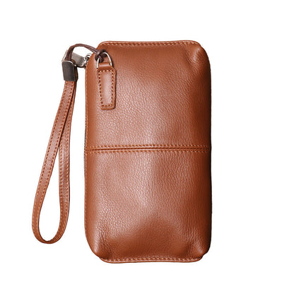 New Mens Genuine Leather Clutch, Soft Leather Long Wallet With Zipper