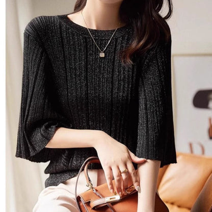 Womens French-style Batwing-sleeve Knit Short-sleeve Top