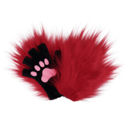 Halloween Long-plush Cat-claw Full-finger And Half-finger Gloves