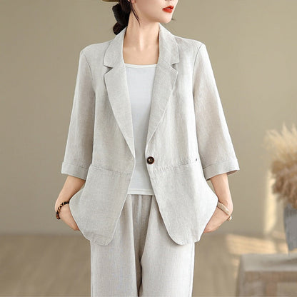 Artistic Retro Cotton-Linen Three-Quarter-Sleeve Blazer Jacket For Women