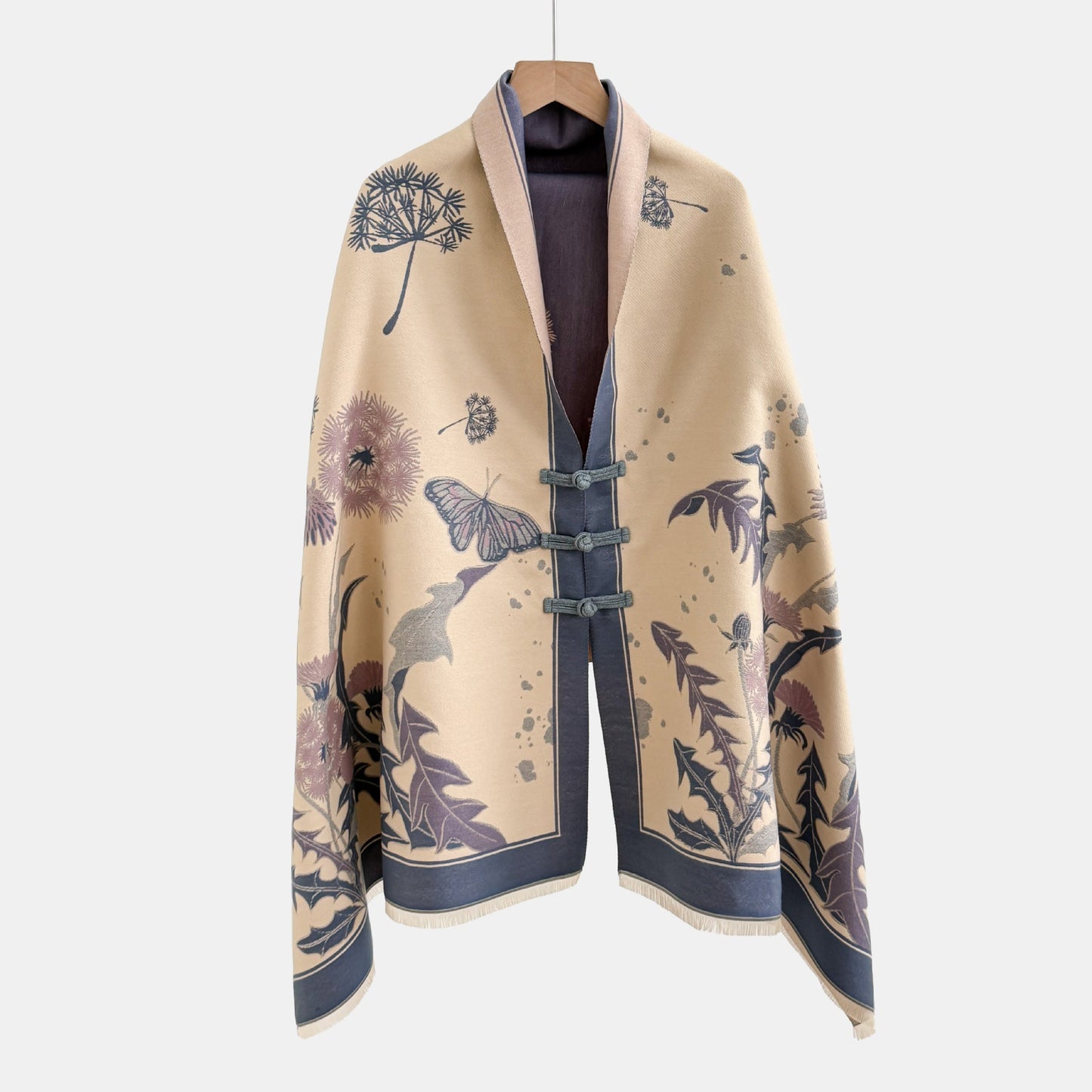 Vintage Knot-button Outerwear Jacquard Shawl