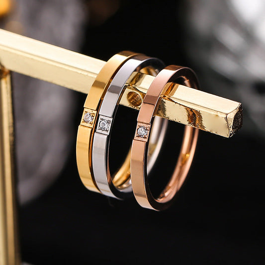 Titanium Steel Anti-fading Diamond Couple Ring