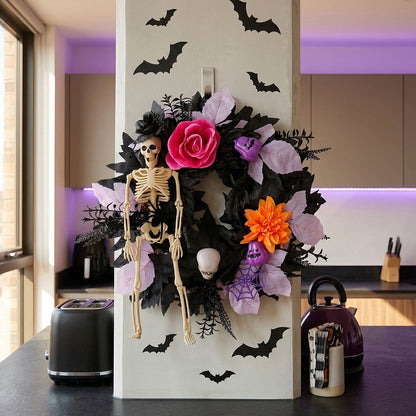 Halloween Skull Wreath Decoration - Spooky Gothic Door Hanger for Home Party Decor