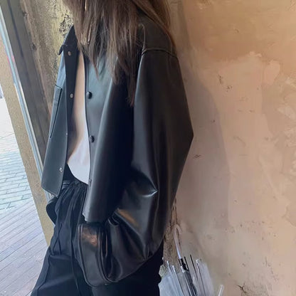 Springautumn Short Leather Jacket For Petite Individuals