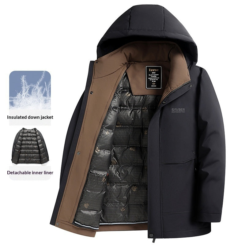 Mens Detachable Liner Hooded Down Jacket
