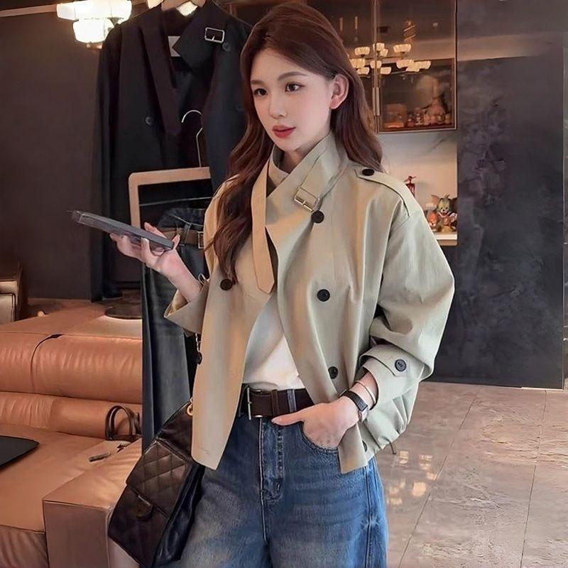 Designer-style Double-breasted Cropped Trench Coat