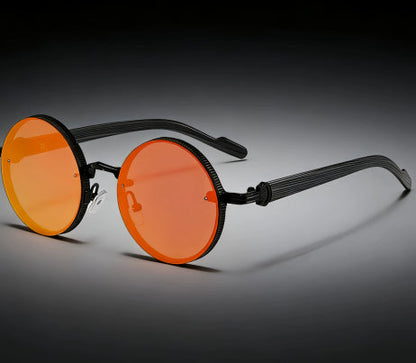 Vintage Round-frame Womens Sunglasses Metal Punk Style With Wood-grain Temples Stylish And Versatile