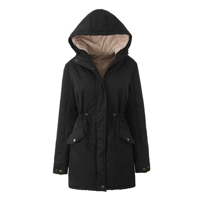 Womens Hooded Mid-length Padded Cotton Coat