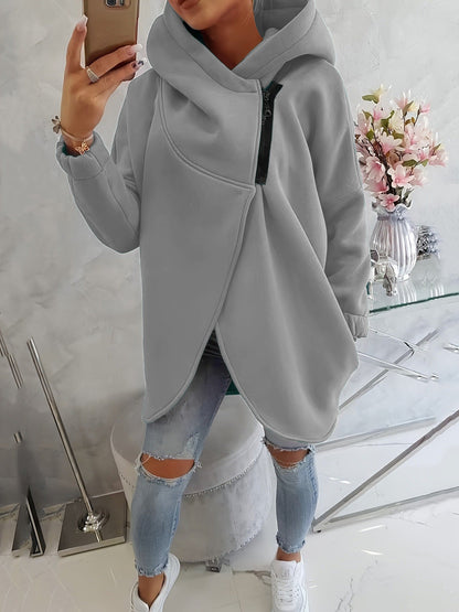 2025 European And American Cross-Border Women's Long-Sleeved Casual Black Hooded Jacket Sweatshirt With Front Pocket Zipper Hoodie