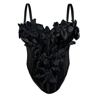 Cross-border Europe And The United States New Three-dimensional Flower Camisole Top Slim-fit Pure Desire Style Sexy Fish Bone Chest