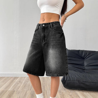 Womens Loose-Fit Casual Wide-Leg Denim Shorts