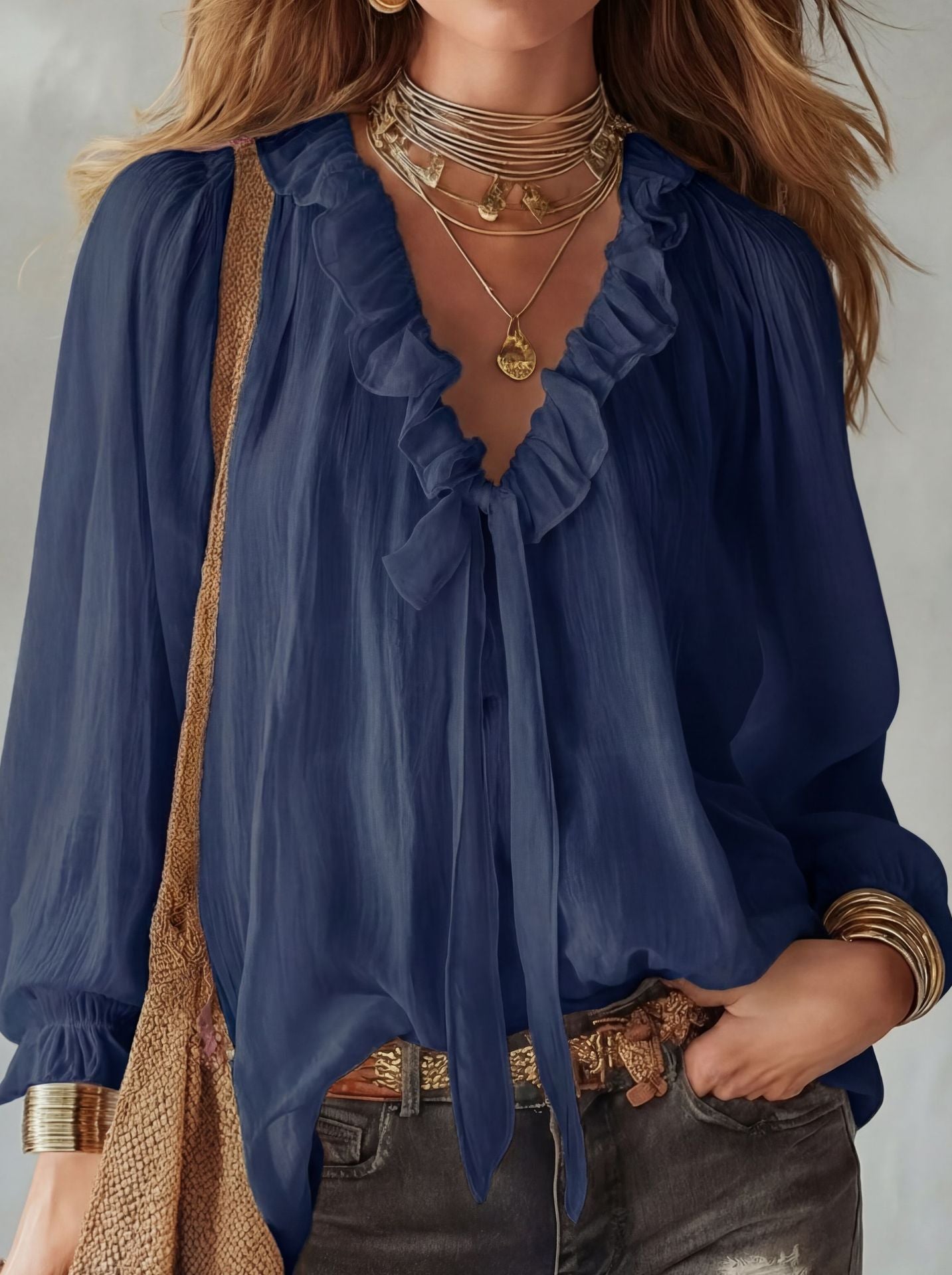 Ladies' Fashion V-neck Loose Shirt Top