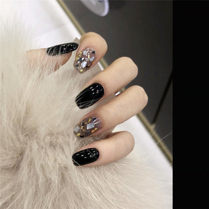 Fashionable Blue and Graffiti Pattern Fake Nails