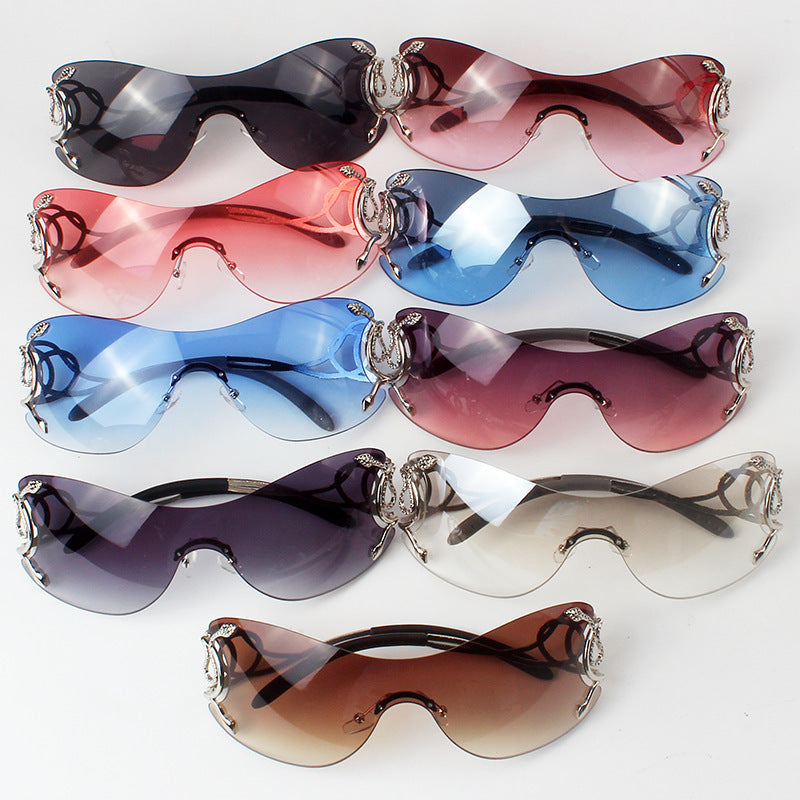 Cobra-shaped Sporty Rimless Side-cut Sunglasses