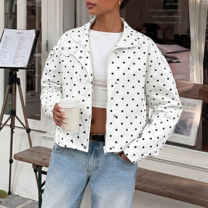 Loose-fitting Long-sleeve Casual Polka-dot Womens Coat