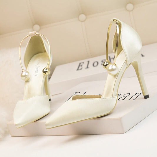 Satin Hollow-Out Pointed Sandals