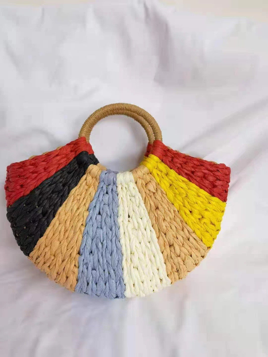 Personalized Vintage Paper-woven Bag Semicircular Travel Tote With Large Capacity