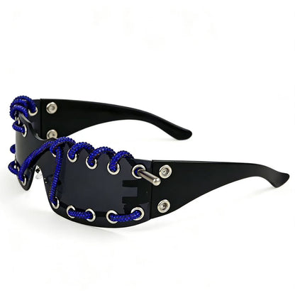 Sunglasses With Metal Ring Rivets Retro-futuristic Party Shades