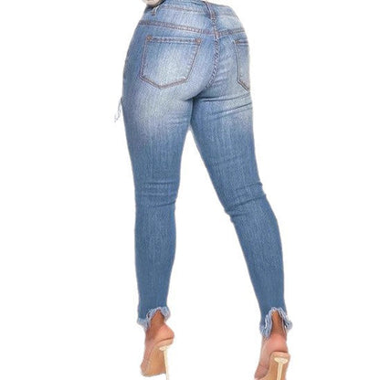 Womens Slim-fit Hip-lifting Blue Jeans