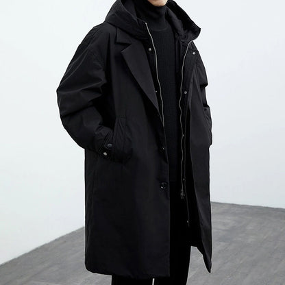 Fake Two-piece Hooded Oversized Thermal Trench Coat