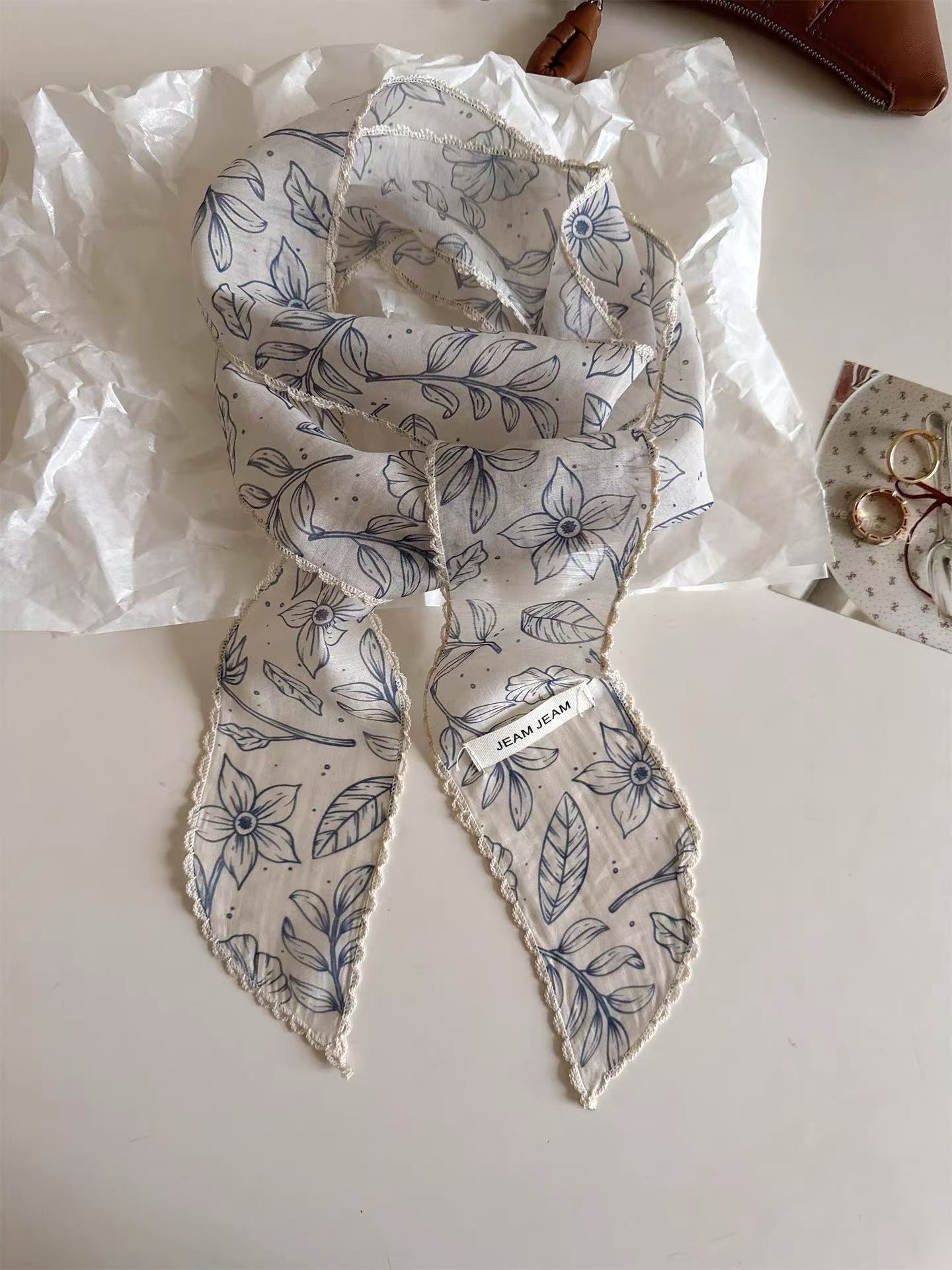 Korean-style Retro Floral Long Silk Scarf