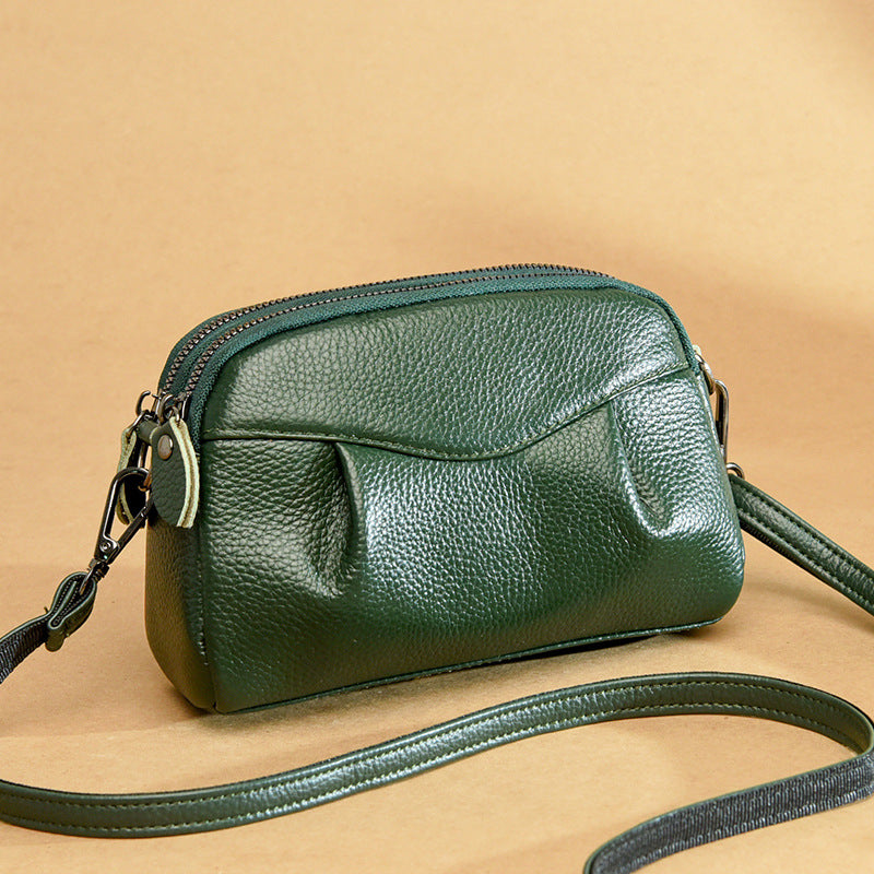 Womens Genuine Leather Solid-Color Multi-Pocket Crossbody Bag