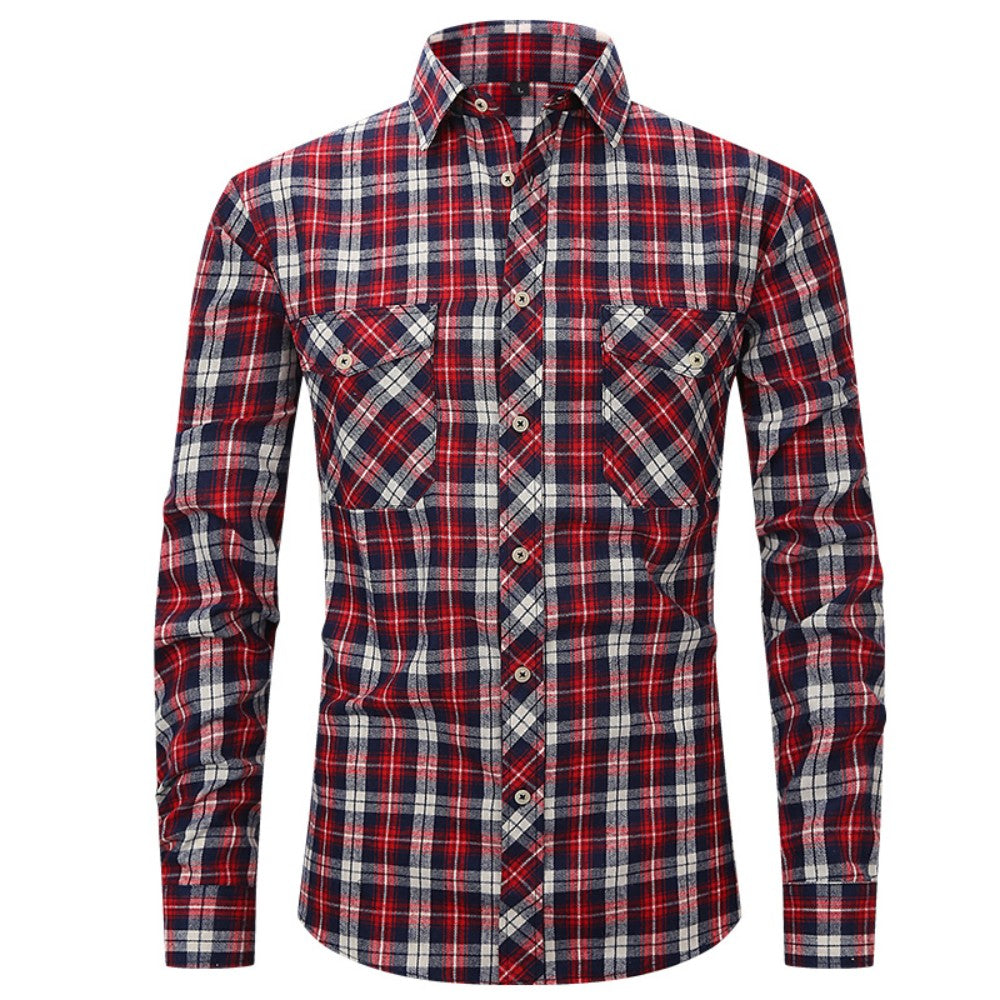 Classic Men's Plaid Shirt With Pockets - Long Sleeve Casual Button Down For Work & Outdoor
