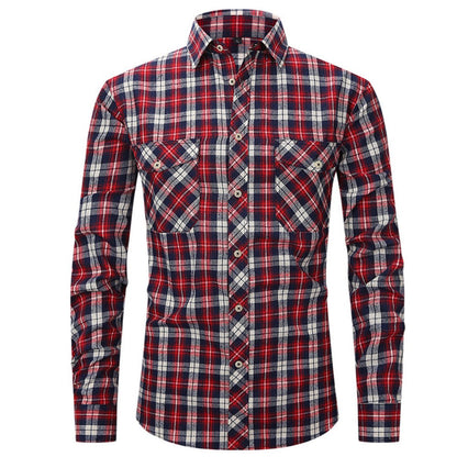 Classic Men's Plaid Shirt With Pockets - Long Sleeve Casual Button Down For Work & Outdoor
