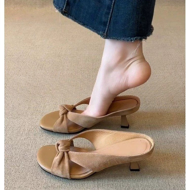 French Twist Knot Cross Strap Vacation Sandals For Women Minimal Vintage Elegant Thin Heel Slide Sandals
