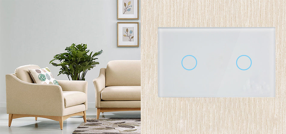 Smart RF Touch Light Switch (2-Gang) – Glass Panel Wall Switch with Remote/App Control