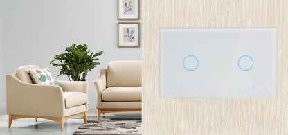 Smart RF Touch Light Switch (2-Gang) – Glass Panel Wall Switch with Remote/App Control