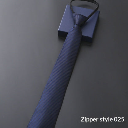 Mens Business Formal Zipper Tie With Blue Stripes