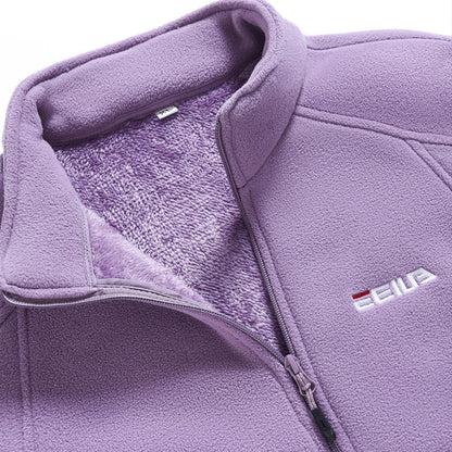 Women's Fleece Lined Polar Fleece Jacket Windproof Warm Stand Collar Sweatshirt For Outdoor Sports Casual Wear
