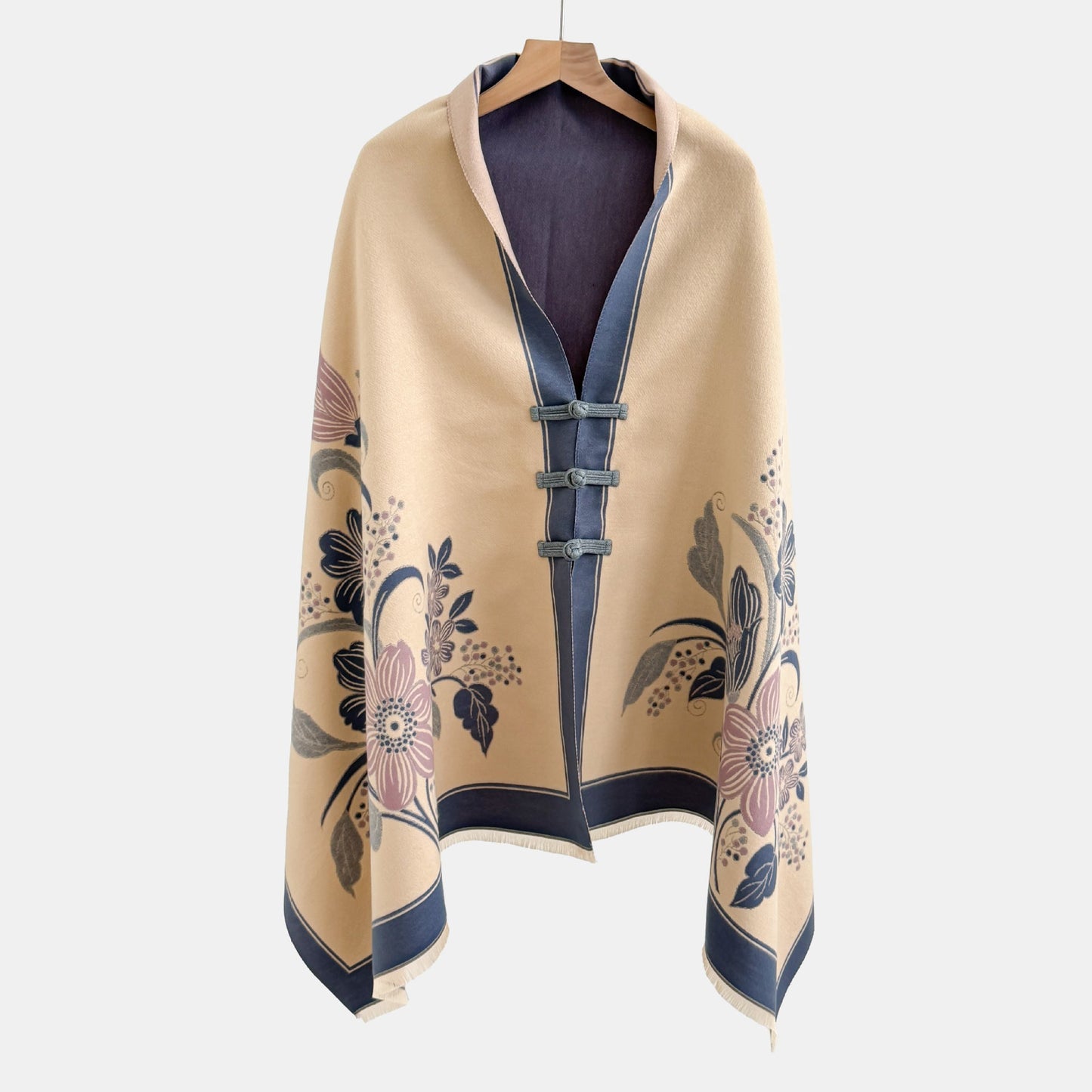 Vintage Knot-button Outerwear Jacquard Shawl