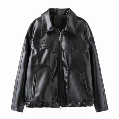 Women's Bow-Knot Zipper Leather Jacket
