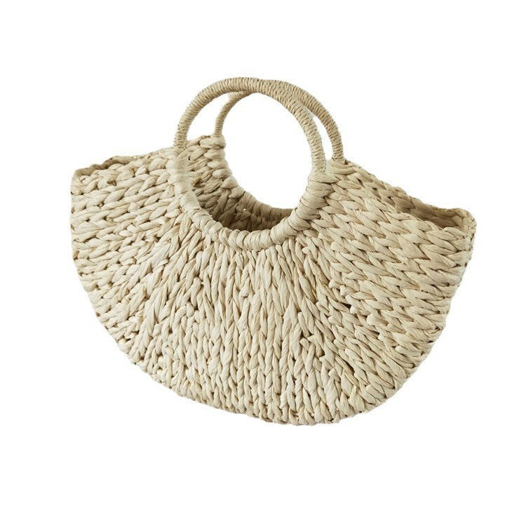 Personalized Vintage Paper-woven Bag Semicircular Travel Tote With Large Capacity