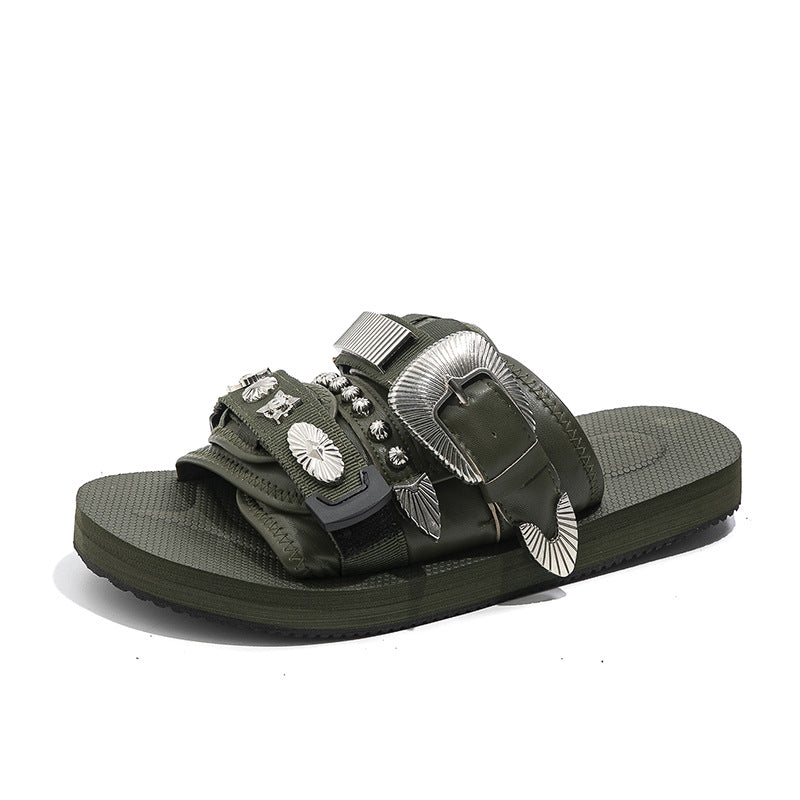Silver-studded Casual Lightweight Platform Outdoor Slippers