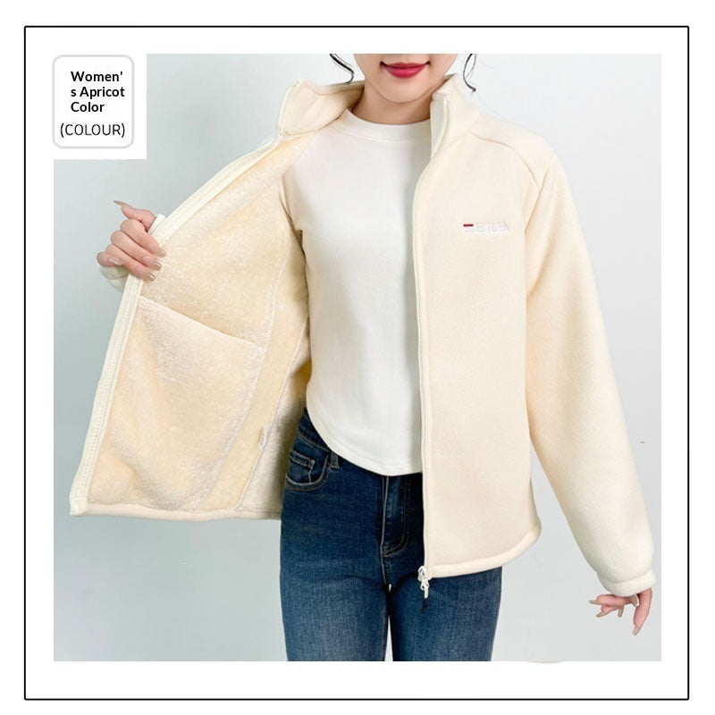 Fleece-lined Heavyweight Polar Fleece Windproof And Warm Stand-collar Jacket