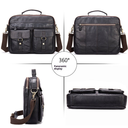Retro Mens Shoulder Crossbody Bag Full-Grain Leather Handbag Business Briefcase