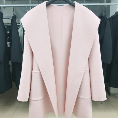 Womens Hooded Loose-fit Double-faced Cashmere Coat