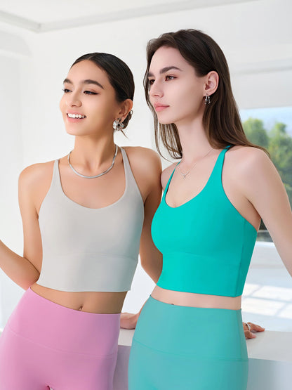New Women's Sports Cami Tank Top For Outer Wear, Built-in Fixed Padding, Shockproof For Workouts, Crisscross Back Yoga Bra