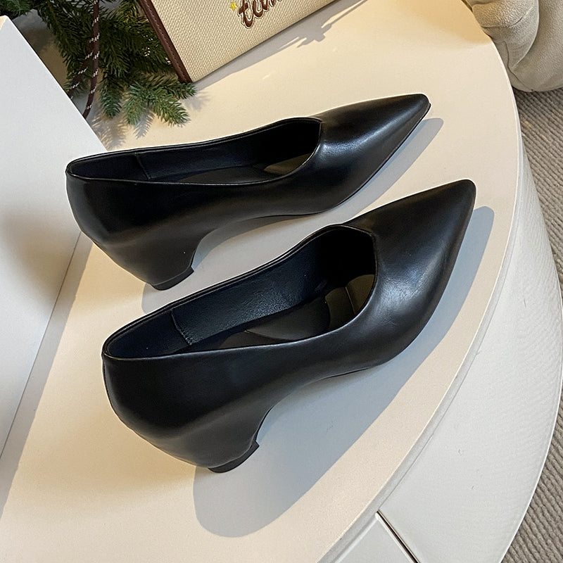 Pointed Toe Low Cut Pumps For Women 2026 Spring New Wedge Hidden Heel Simple Slip On Commute Work Shoes