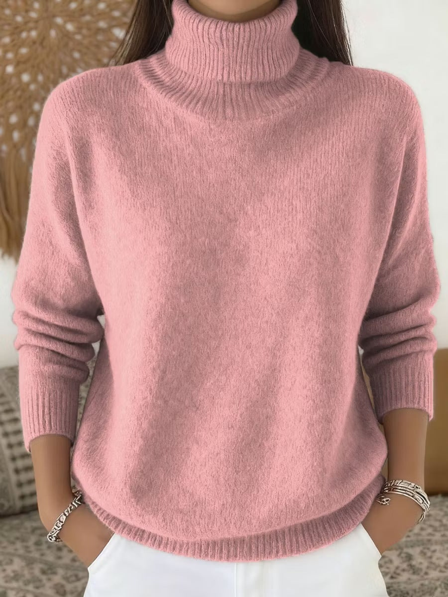 Autumn  Winter New Arrival  Casual Chic Solid Color High-Neck Pullover Knit Sweater