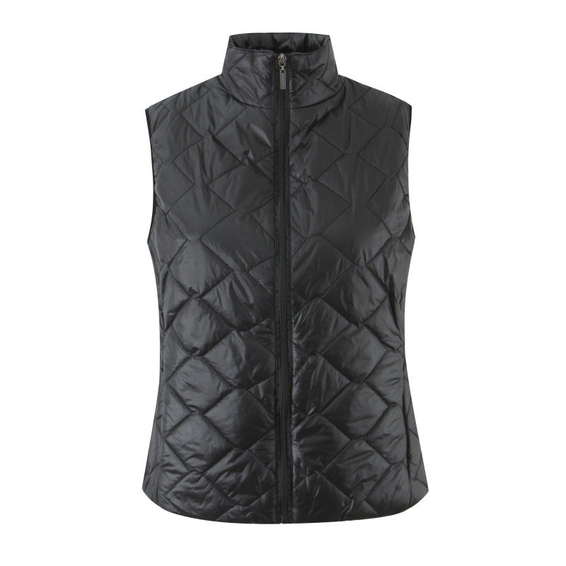 Womens Zippered Vest With Stand Collar Sleeveless Waistcoat