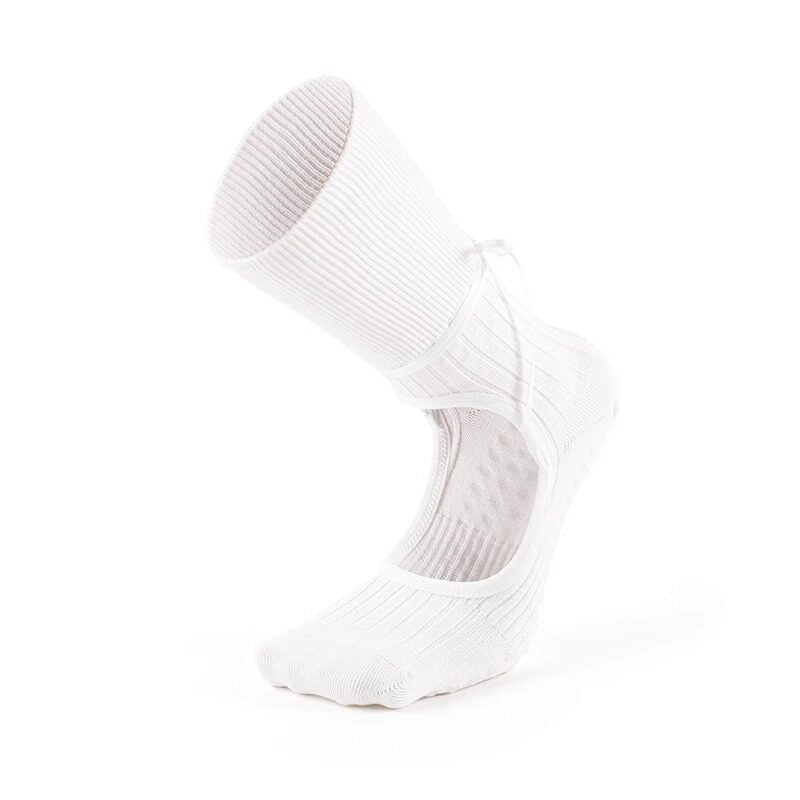 Ballet-style Backless Ribbon Yoga Socks With Silicone Non-slip Soles